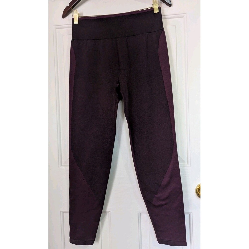 PINK Victoria's Secret Leggings Large Maroon Waistband High Rise Ankle Logo Yoga